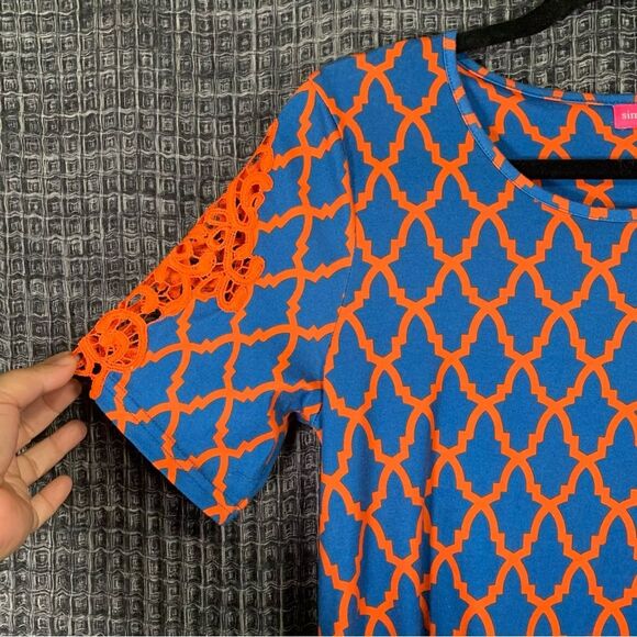 SIMPLY SOUTHERN Short Sleeve Geometric Print Dress with Lace Detail Small #700 - Picture 6 of 10